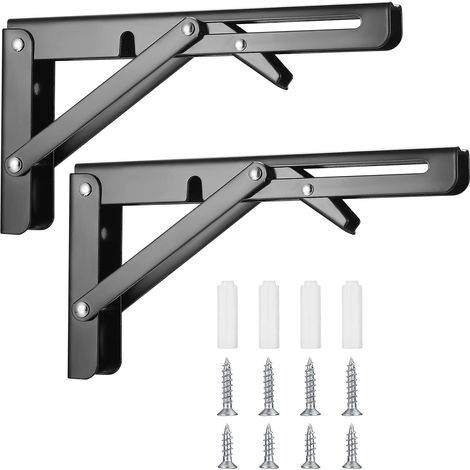 Lot de 2 supports d'étagère murale pliables, support pliable et rétractable robuste, compatible avec table, garage, cuisine, chambre - Noir
