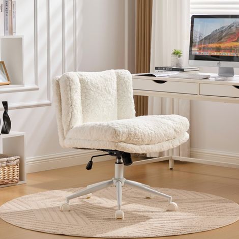 Sedia ufficio girevole regolabile in faux fur crema OKMYHOME (1/5)