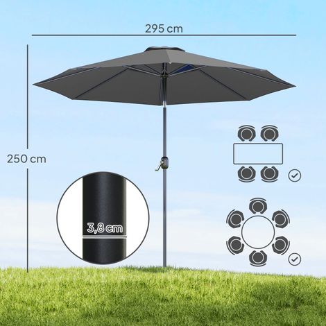 Outsunny Parasol droit gris Ø3m, métal 180g/m² manivelle inclinable (1/5)