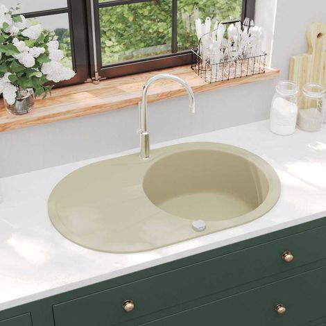 Granitspüle Einzelbecken Oval Beige (1/5)