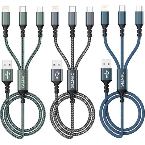 Câble Chargeur Multi Embout Cable Multi Chargeur[1.2M/Lot de 3] (1/5)