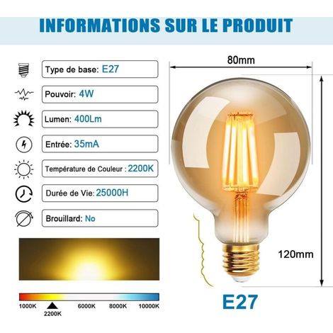 Lampadine LED Edison Vintage G80 da 4W, luce bianca calda 2200K, attacco E27, equivalenti a lampadine a incandescenza da 40W, lampadine a filamento retrò, lampade decorative antiche, non dimmerabili,  (1/4)