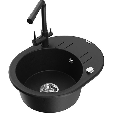 Mexen Kevin fregadero de granito de 1 seno con escurridor y grifo de cocina Duero, negro - 6517-77-671600-70 (1/5)