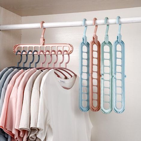 Rangement et organisation de placard, indispensables pour une chambre étudiante, lot de 6 cintres multifonctionnels gain de place avec 9 œillets. (1/5)