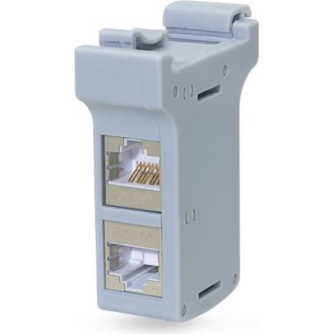Logilink 078718 Adaptador para carril DIN con 2 acopladores Cat.6A RJ45 F/F, apantallado, gris claro