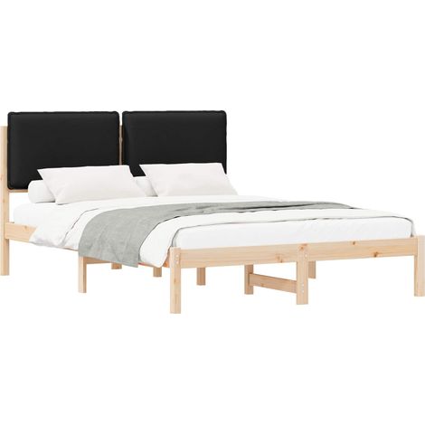 Lit double  Lit adulte  Cadre de lit avec tête de lit rembourrée Noir 160 x 200 cm