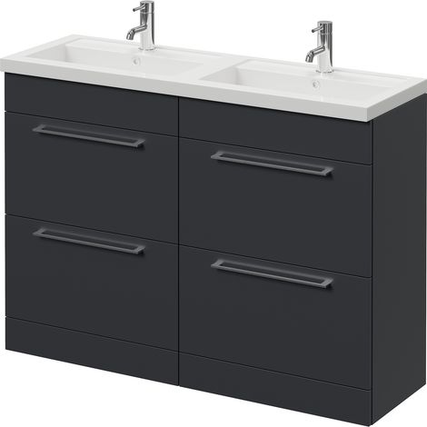 Napoli 390 Gloss Grey 1200mm 4 Drawer Vanity Unit with Double Lucia Basins - 1200mm - Chrome 320mm Handle