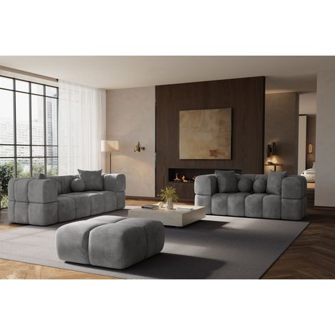 Sofaset Designersofas VEGA 3-2 inkl. Hocker in Stoff Egon Grau