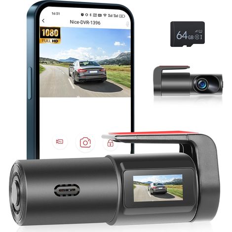 WiFi HD 1080P Embedded Autokamera, Mini Front Dashcam für Auto mit Nachtsicht Dash Camera, Loop-Aufnahme, G-Sensor Parkmodus+ 64GB Karte (1/5)