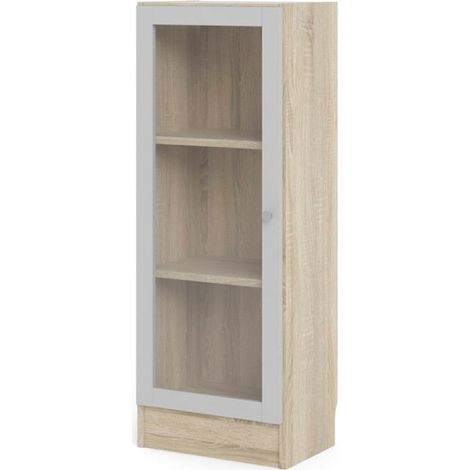 Base Regal 1 Glastür Eiche Struktur Dekor, weiss.