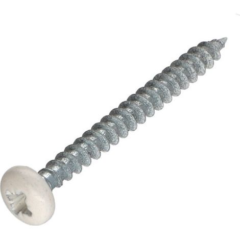 VBA Vis bois agglo Tête ronde TR Pozi N°2 5X50 Acier zingué Laqué blanc RAL9010 blanc pur-200 pièces