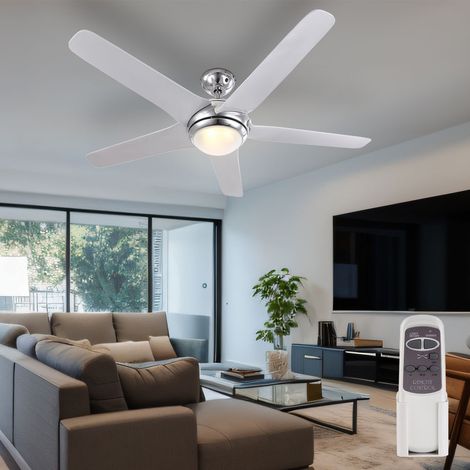 Deckenventilator Ventilator Wohnzimmerlampe Ventilatoren Küchenventilator, Fernbedienung 3 Stufen Vor-Rücklauf, Glas opal weiß, LED 20W 1100Lm warmweiß, DxH 137x37,2cm