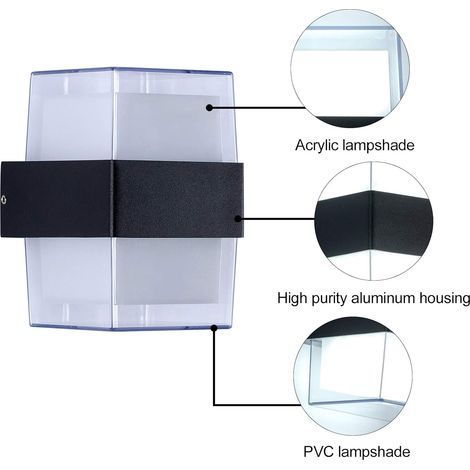 1 PCS 12W Applique murale d'extérieur à LED Applique murale à lampe blanche froide, étanche IP65, adaptée aux jardins, terrasses et murs extérieurs 10 x 10 x 13.5 cm-Fei Yu (1/5)