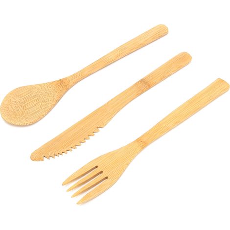 Ensemble de 3 couverts de cuisine de style japonais : fourchette, cuillère et couteau. Vaisselle pour la maison. (1/5)