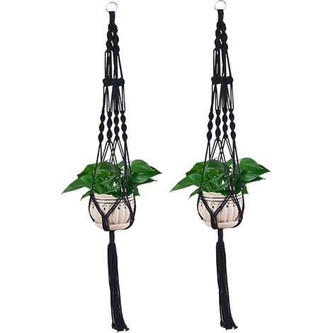 2 suspensions pour plantes en macramé, 99 cm, style bohème, avec anneau métal (1/5)