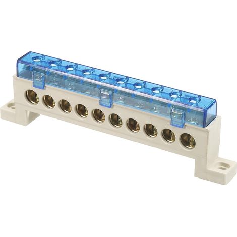 Barre de Terre à Bornes, 10 Positions Barre de Bornes à Vis en Laiton, Bloc de Terre 9x14mm pour Équipement Électrique, Boîte de Distribution, Bleu (1/5)