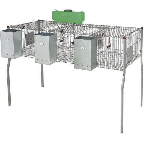 Verzinkter Kaninchenkäfig mit Trichtern und Tränken, 3 Abteilungen, Metallboden, 157 x 63 x 98 cm