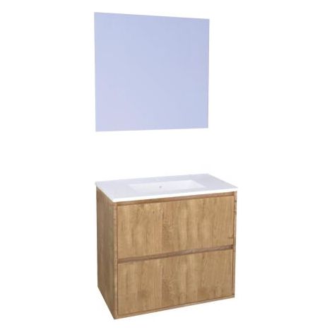 ONDEE ZEN - Meuble Salle de Bain BELIS - A Suspendre - Miroir Suspendu - 80cm Finition Bois