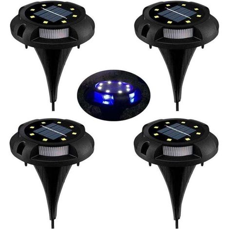 Solar-LED-Gartenleuchten, 8 LEDs, 4er-Set IP65 wasserdichte Solar-Gartenstrahler, dekorative Rasenleuchten für Einfahrt, Garten, Terrasse, Hof, Rasen, Weiß (Naturweiß + Blau) (1/5)