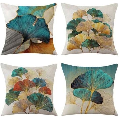 Lot de 4 Housse de Coussin 45x45cm, Moderne Taies d'oreiller Décoratif Canapé Coussin Canape pour Chambre, canapé, Chaise, Lit,Jardin (Ginkgo Biloba-Velours) (1/4)