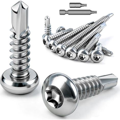 120 Pièces Torx Vis Autoforeuse Inox 410,Visse Autoforeuse Metal M4,2X13Mm Vis Autoperforante Din 7504 Torx Tête Bombée Rond[CA183] (1/5)