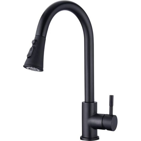 Robinet de Cuisine - Robinet d'Évier à Arc Élevé avec Douchette Extensible Rotatif à 360°, 3 Modes de Pulvérisation Mitigeur Cuisine (Noir)