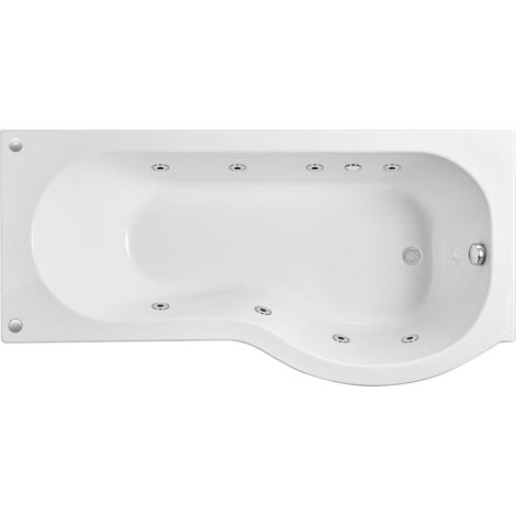 P Shape Whirlpool Shower Bath with 8 Chrome Jets and Leg Set, Right Hand, 1700mm
