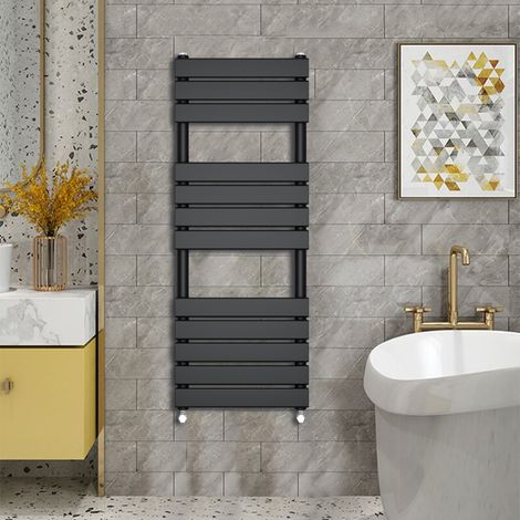 WarmeHaus Minimalist Heated Towel Rail Radiator Bathroom Flat Panel Black 1200 x 450mm