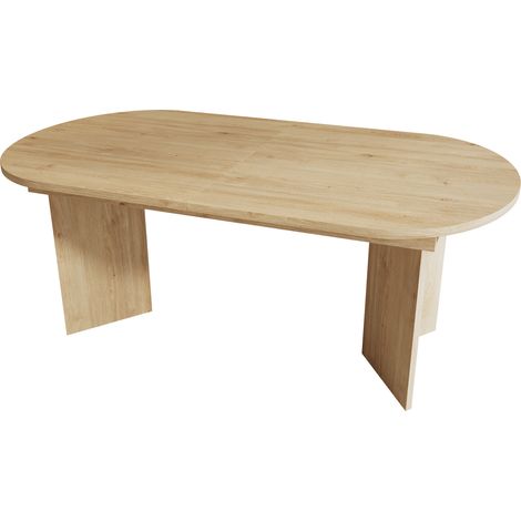 Table à manger extensible 140/180 x 90 cm avec plateau épais en MDF, coins arrondis, couleur chêne (1/5)