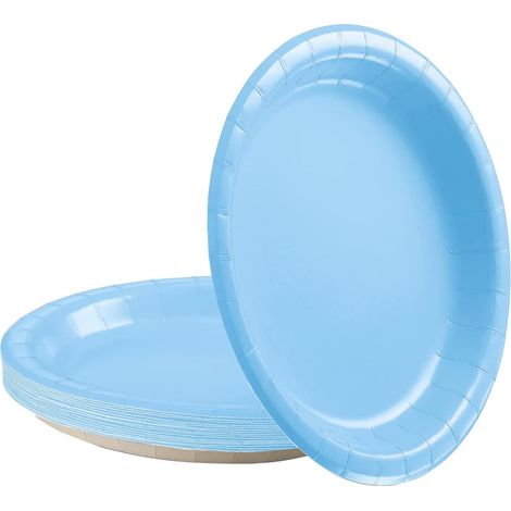 Lot de 16 assiettes en carton bleu pâle de 17,8 cm - Vaisselle de fête - Assiettes à dessert jetables pour enfants, anniversaire, Noël, fête prénatale, mariage (1/5)