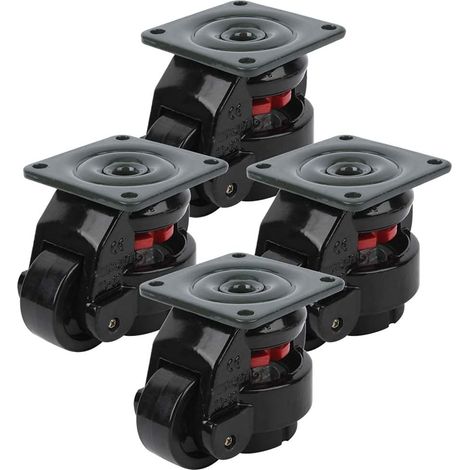 SJLERST Roulettes Pivotantes 50mm, 250KG/551.16LBS, Roulettes pour Meubles de Nivellement Rétractables Robustes de Rotation à 360°, Roulettes Industrielles Haut de Gamme, Lot de 4 (Noir) (1/5)