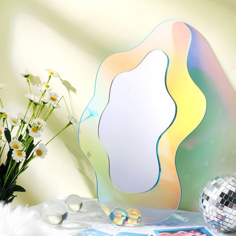 Miroir ondulé en acrylique arc-en-ciel irrégulier pour décoration d'intérieur 36 x 24 cm Miroir de courtoisie ondulé sans cadre pour décoration murale, salon, chambre à coucher, cadeau (1/5)