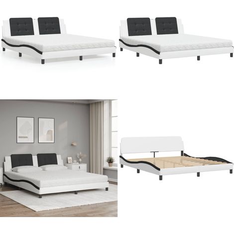 Bett mit Matratze Weiß und Schwarz 180x200 cm Kunstleder - Bettsofa - Doppelbett - Boxspringbett - Schlafzimmermöbel - Wohnbereich Möbel - Home & Living (1/5)