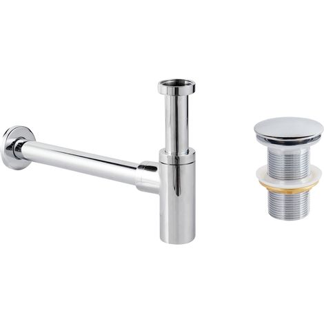 Sifón de lavabo con desagüe clic clac de latón y acero inoxidable plateado Mafredi