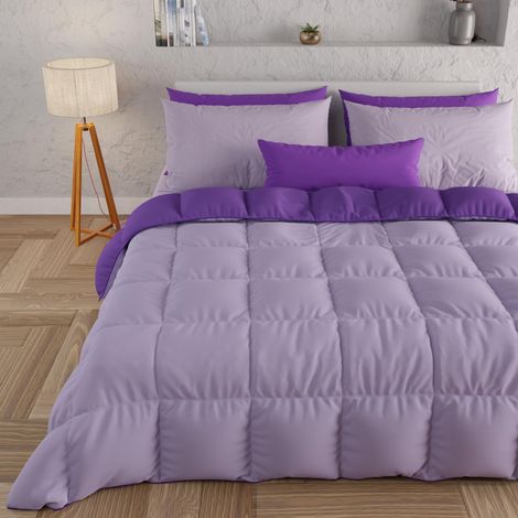 Couette Chaude Hiver 160x260 Bicolore LilasViolet, Double Face, Couette pour lit 1 Personnes, en Microfibre 300g/m², Made in Italy (1/5)