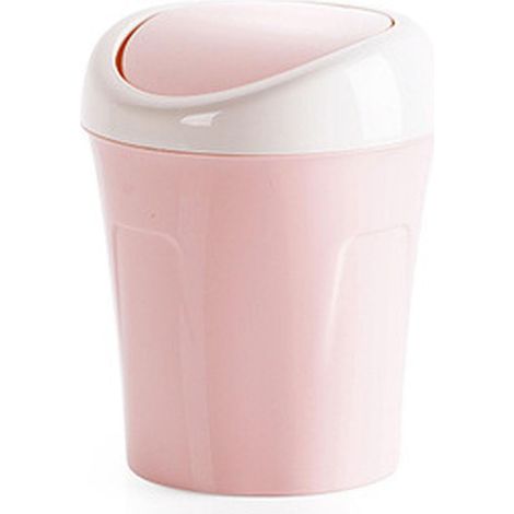 Poubelle de bureau, petite mini poubelle de table en plastique, couvercle pivotant, table basse de salon (rose) (1/5)
