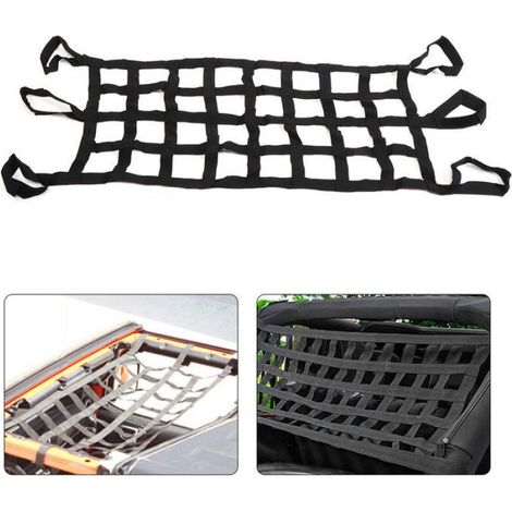 Filet De Toit - Nylon Noir - Compatible Jeep Wrangler YJ TJ JK JL - Pour Fixation Sur Toit Ou Hayon - 1 Pièce
