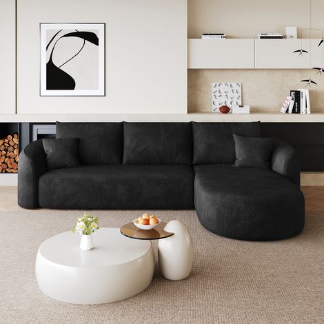 Canapé d'angle l 266 cm en chenille - 4 places - sans montage - sans cadre bois - livré compressé - noir (1/5)