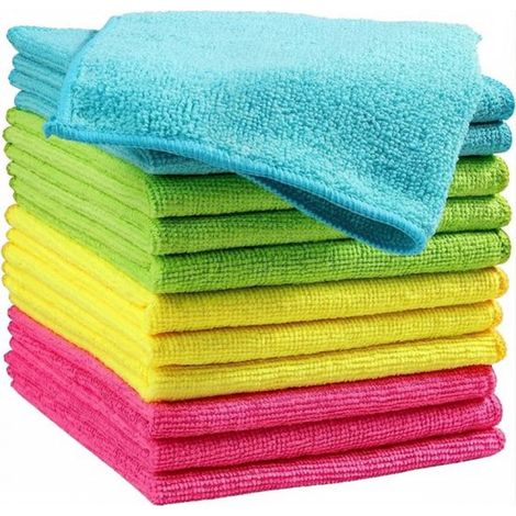 Lot de 12 chiffons en microfibre, ultra-doux et très absorbants, parfaits pour la cuisine, la voiture, les fenêtres et toute la maison. Dimensions : 30 x 30 cm. Multicolores. (1/5)