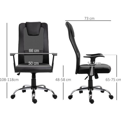 Chaise de bureau pivotante, chaise de direction réglable en hauteur, chaise de bureau ergonomique, en polyuréthane noir, 66 x 73 x 108-118 cm (1/5)