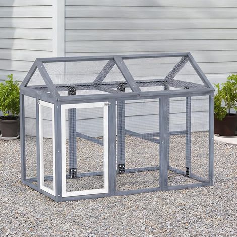 Poulailler gris en bois de sapin 140 x 88,5 x 106 cm (1/5)