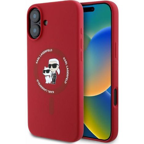 Funda de silicona Karl & Choupette Ring MagSafe de Karl Lagerfeld para iPhone 16 (roja) (1/4)