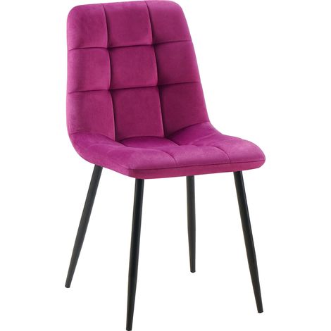 Chaise de salle à manger x1 coutures forme carrées en velours violet pieds en métal noir 100001968