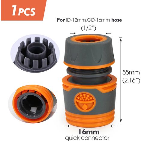 (F-1PCS) Raccord rapide pour tuyau d'arrosage 1/2 3/4 pouce, raccord d'arrêt d'eau pour lavage de voiture, joints de réparation de tubes d'irrigation 20/16 mm (1/5)