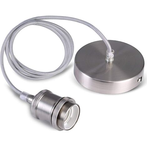 Suspension vintage en nickel teinté industriel, support de lampe flexible E27 tressé, suspension suspendue en nickel satiné (1/5)
