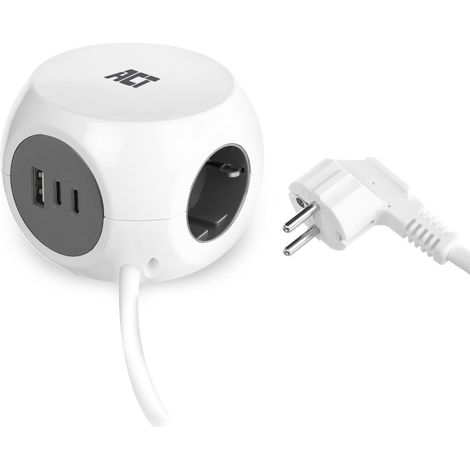 ACT Ciabatta con, 2 USB-C (30 W PD 3.0) e 1 USB-A (QC 3.0), 3 prese, incluso cuscinetto adesivo per cucina, ufficio, soggiorno, lunghezza cavo 1,5 m, colore bianco - AC2420 (1/5)
