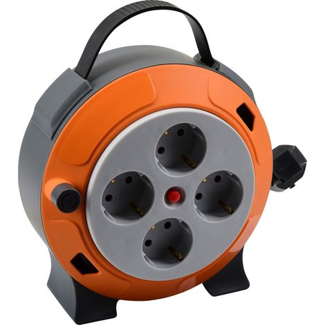 Meister 7435990 - Scatola per cavi H05VV-F3G1,5, IP20, cavo da 5 m, interruttore di protezione termica, per interni, avvolgicavo con 4 prese, con protezione da contatto, avvolgicavo con manovella (1/3)