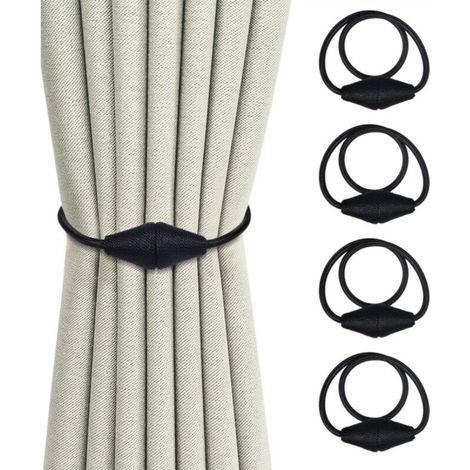 Set of 4 magnetic curtain tiebacks, 47.5 cm, home decor accessories – Black