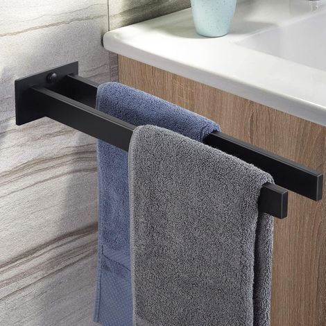 MINKUROW Toallero Cuadrado De Acero Inoxidable Con Dos Brazos, Toallero De Pared Para Baño Y Cocina Negro Mate 39cm (1/5)