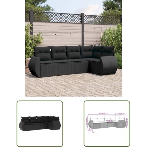 The Living Store 5-tlg. Garten-Sofagarnitur mit Kissen Schwarz Poly Rattan - Gartenmöbel - Outdoor Möbel - Rattan Gartenmöbel - PE-Rattan - Lounge Set (1/3)